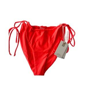 Good American Side Tie Bikini Cheeky Adjustable Bottoms Hot Coral NWT Size 4